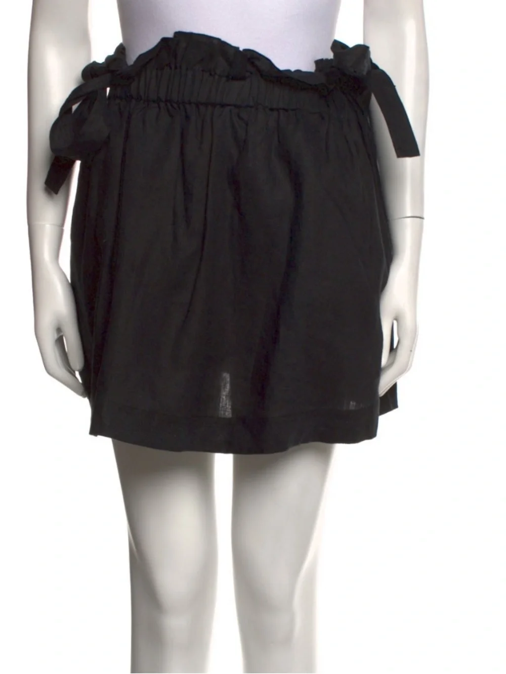 Aje 100% Linen Mini Skirt Black Ruffle Waist Zip Pockets Size M